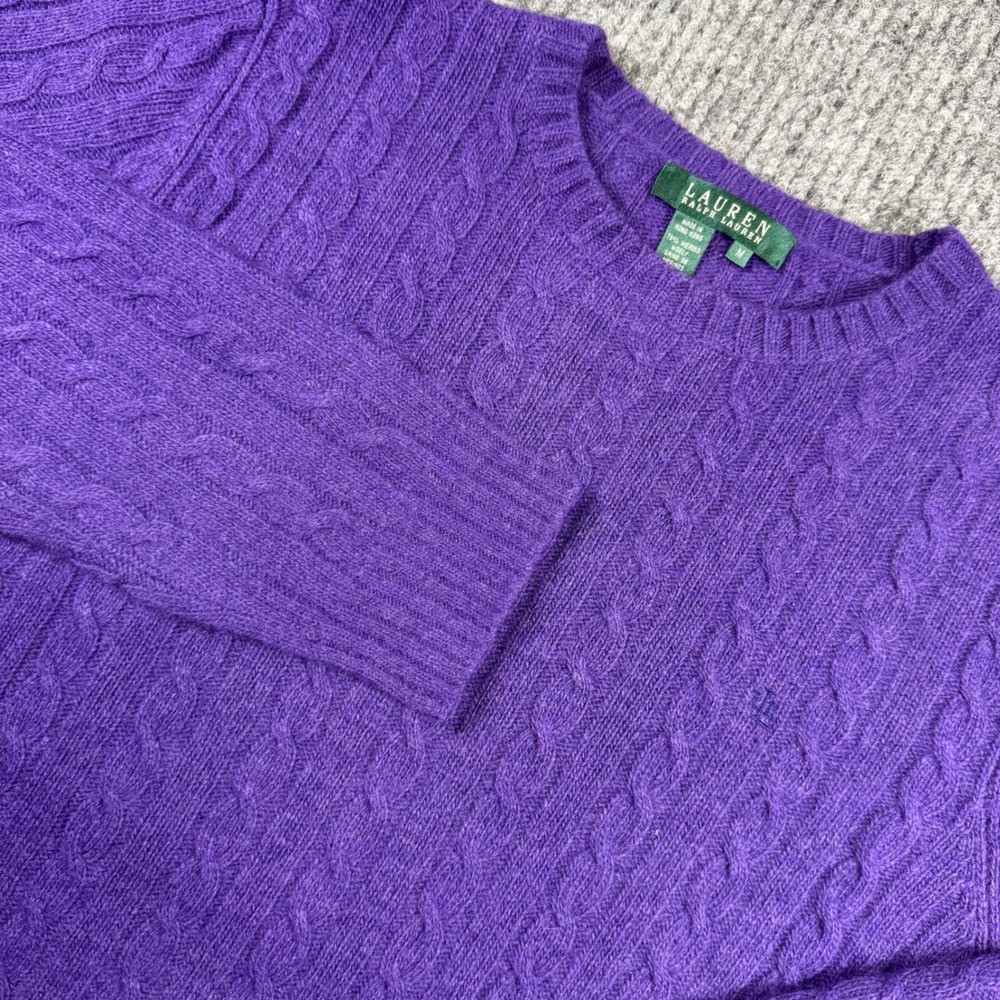 Lauren Ralph Lauren Sweater Womens M Purple Merino Wool Angora Cable Knit LR